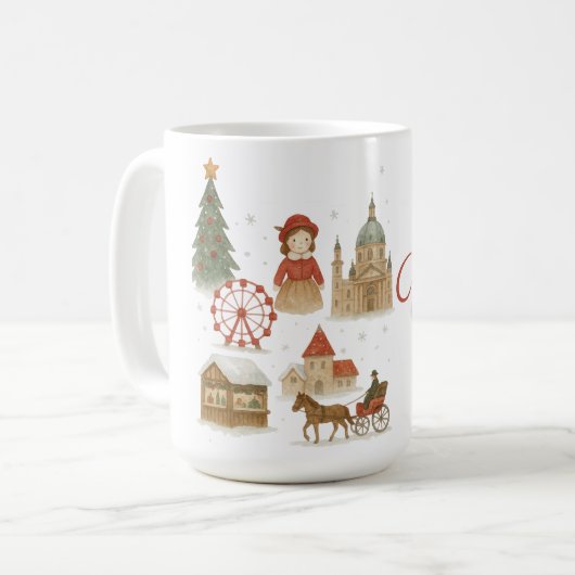 ウィーンのクリスマス水彩画 - 暖かなオーストリアの冬 コーヒーマグカップ (正面左)