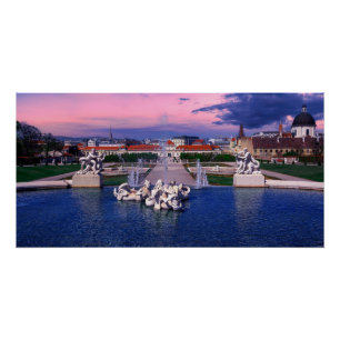 ウィーンの噴水に沈む夕日 ポスター