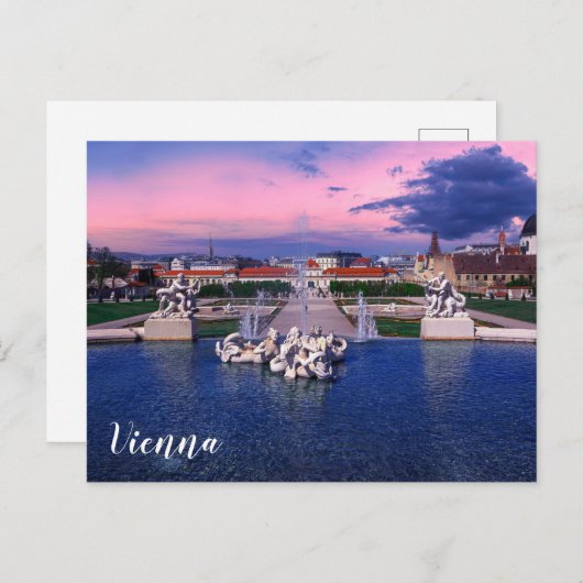 ウィーンの噴水に沈む夕日 ポストカード (正面/裏面)