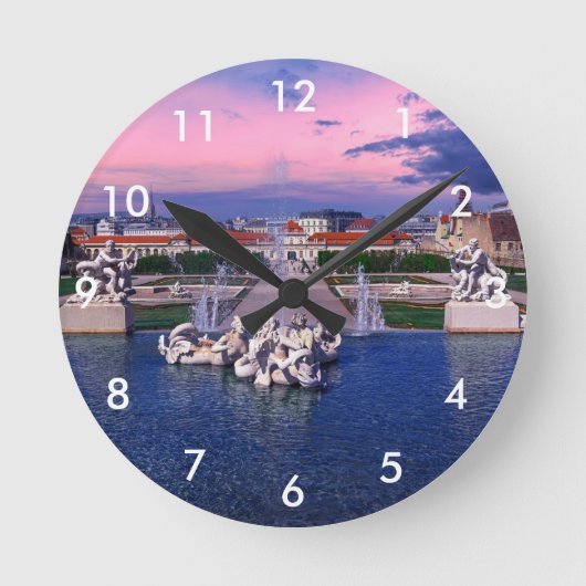 ウィーンの噴水の夕日 ラウンド壁時計 (正面)