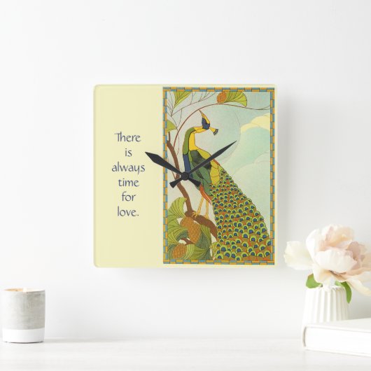 ウィーンアールヌーボーピーコック スクエア壁時計 (ホーム)