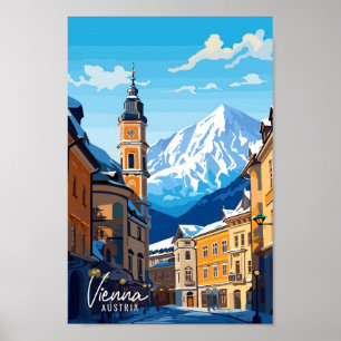 ウィーンオーストリアアートヴィンテージトラベルイラストレーション ポスター