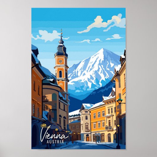 ウィーンオーストリアアートヴィンテージトラベルイラストレーション ポスター (正面)
