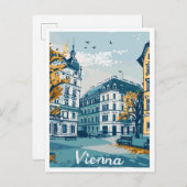 ウィーンオーストリアアートヴィンテージトラベルイラストレーション ポストカード (正面/裏面)