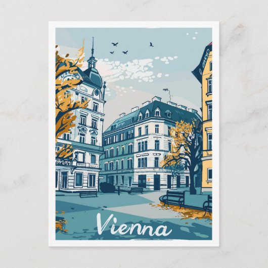 ウィーンオーストリアアートヴィンテージトラベルイラストレーション ポストカード (正面)