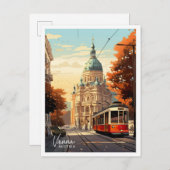 ウィーンオーストリアアートヴィンテージトラベルイラストレーション ポストカード (正面/裏面)