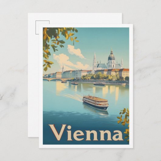 ウィーンオーストリアアートヴィンテージトラベルイラストレーション ポストカード (正面/裏面)