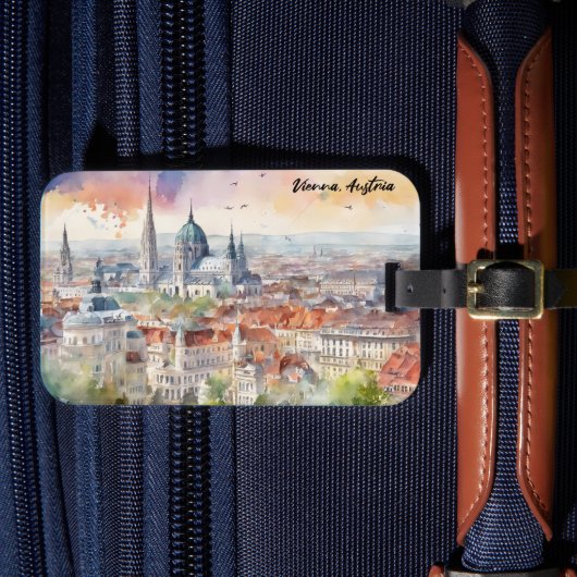 ウィーンオーストリアウォーター絵を描カラーズパノラマビュー ラゲッジタグ (正面インサイチュ4)