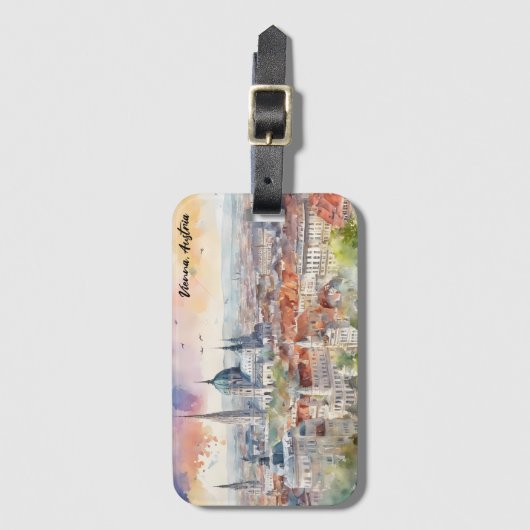 ウィーンオーストリアウォーター絵を描カラーズパノラマビュー ラゲッジタグ (正面縦)