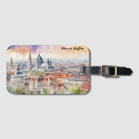 ウィーンオーストリアウォーター絵を描カラーズパノラマビュー ラゲッジタグ (正面横)