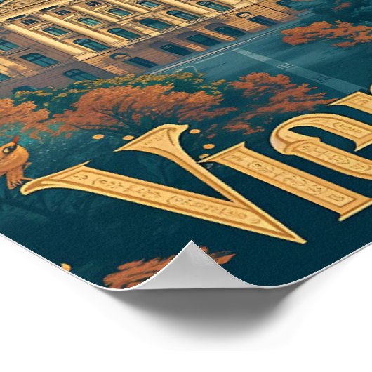 ウィーンオーストリアヴィンテージアートトラベルイラストレーション ポスター (角)