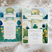 ウィーンセセッション建物アールヌーボーウォーターカラー 招待状