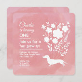 ウィーンマタギル パーティー かわいい子犬のダックスフント 招待状 (正面/裏面)