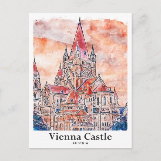 ウィーン城オーストリア旅行水の色の手描き ポストカード (正面)
