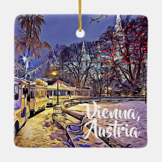 ウィーン，オーストリアのスノートレーンのクリスマスオーナメント セラミックオーナメント (裏面)