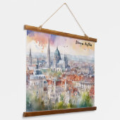 ウィーン　オーストリア　水彩画　パノラマ展望 吊り下げ型タペストリー (傾斜あり)