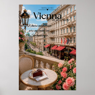 ウィーン・ザッハー・カフェ・バルコニー・ケーキの風景アート ポスター