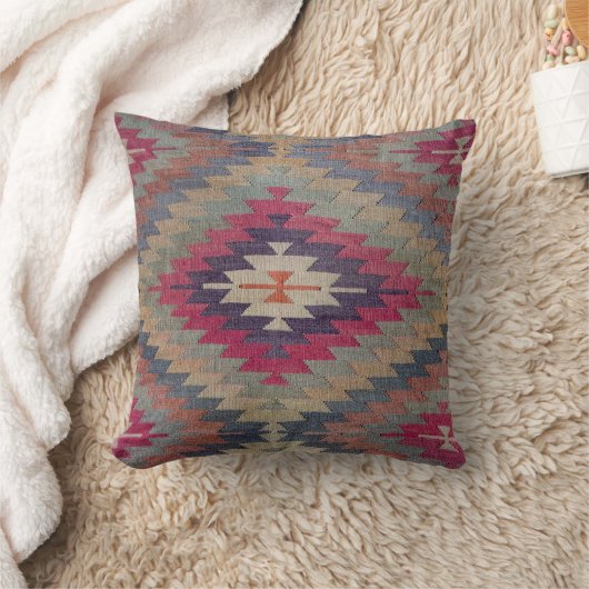 ウィーヴブルガンディセージグレイヴィンテージトルコキリムラグ クッション (ブランケット)