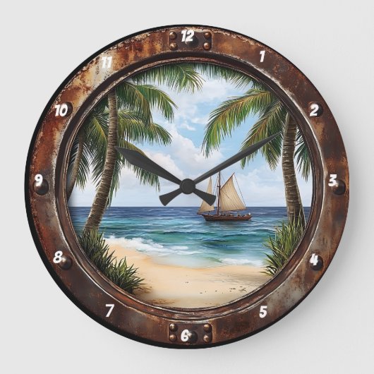 ウィ航海のンドコースタルリトリート素朴ビーチ ラージ壁時計 (正面)