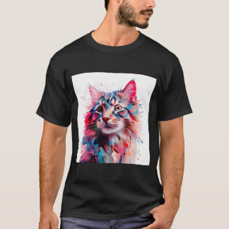 ウイスカー:猫鮮やかポートレート Tシャツ