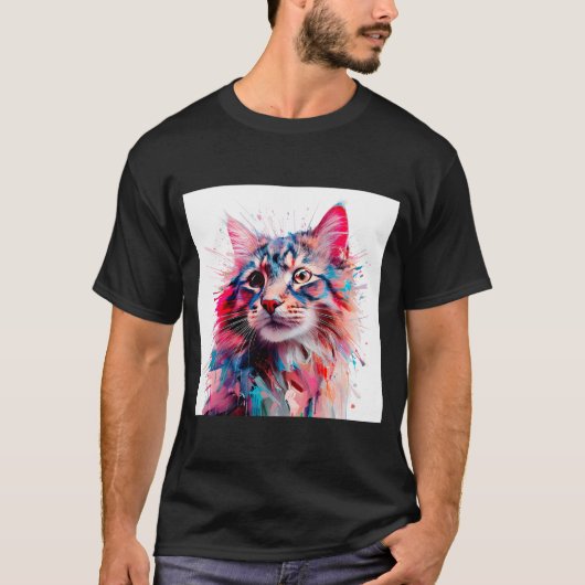 ウイスカー：猫鮮やかポートレート Tシャツ (正面)