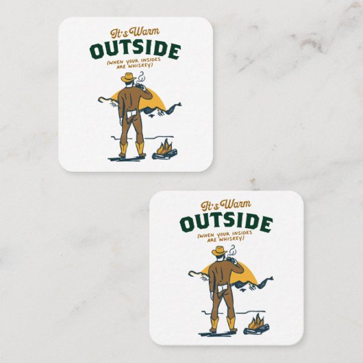 ウイスキおもしろいーを飲むカウボーイ スクエア名刺 (正面/裏面)