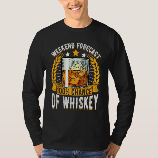 ウイスキーが楽しい飲酒予報 ウィスキーを飲むボーン Tシャツ (正面)