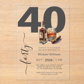 ウイスキーと男らし葉巻40歳の誕生日パーティー アクリル招待状 (正面)