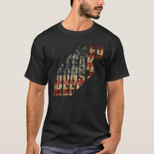 ウイスキーのステーキガン&フリーダム愛国旗退役軍人 Tシャツ
