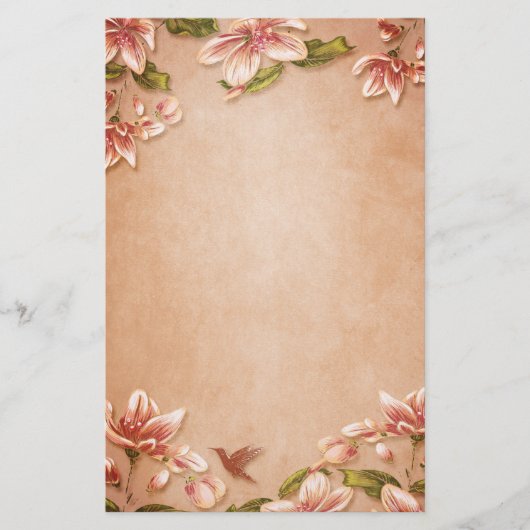ウイスキーのピンクツツツツジヴィンテージ結婚フローラ 便箋 (正面)