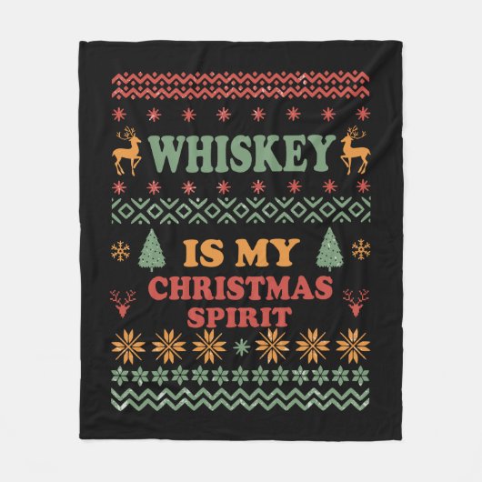 ウイスキーは私のクリスマス気分の醜いおもしろいセーターだ フリースブランケット (正面)