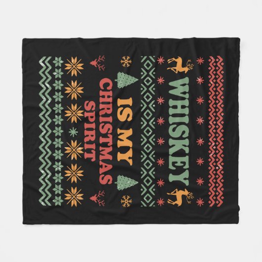 ウイスキーは私のクリスマス気分の醜いおもしろいセーターだ フリースブランケット (正面(横))