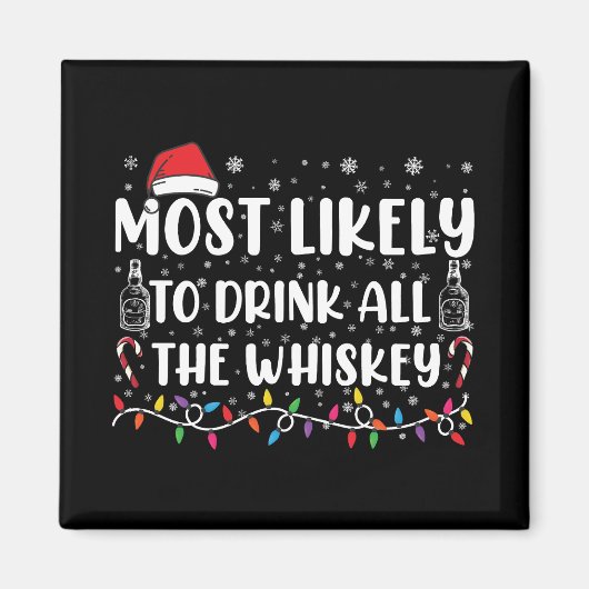 ウイスキーを飲み干すであろうクリスマス マグネット (正面)