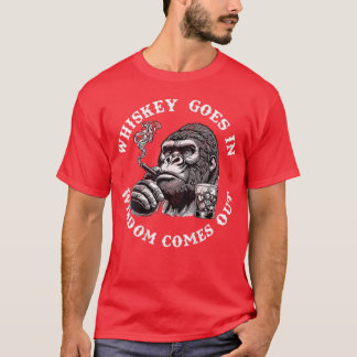 ウイスキーを飲めば知恵が出るサル(背面) Tシャツ