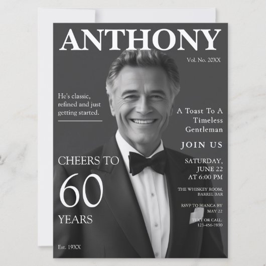 ウイスキーエレガントをテーマにした60誕生日写真 招待状 (正面)