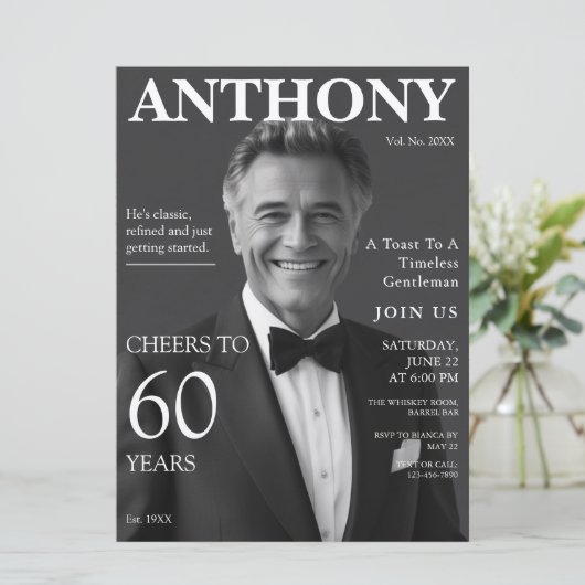 ウイスキーエレガントをテーマにした60誕生日写真 招待状 (スタンド正面)