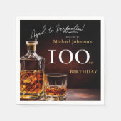 ウイスキーエレガントブラック金ゴールド100th誕生日パーティー スタンダードカクテルナプキン (正面)