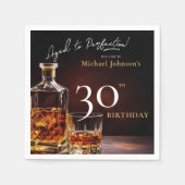 ウイスキーエレガントブラック金ゴールド30th誕生日パーティー昼寝 スタンダードカクテルナプキン (正面)