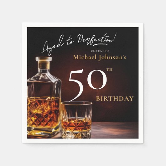 ウイスキーエレガントブラック金ゴールド50thバースデーパーティー昼寝 スタンダードカクテルナプキン (正面)