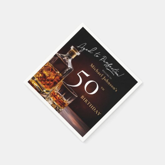 ウイスキーエレガントブラック金ゴールド50thバースデーパーティー昼寝 スタンダードカクテルナプキン (角)
