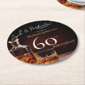 ウイスキーエレガントブラック金ゴールド60th誕生日パーティー ラウンドペーパーコースター (アングル)