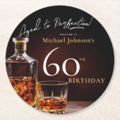 ウイスキーエレガントブラック金ゴールド60th誕生日パーティー ラウンドペーパーコースター (正面)