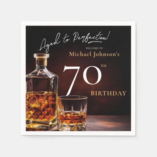 ウイスキーエレガントブラック金ゴールド70thバースデーパーティー昼寝 スタンダードカクテルナプキン (正面)