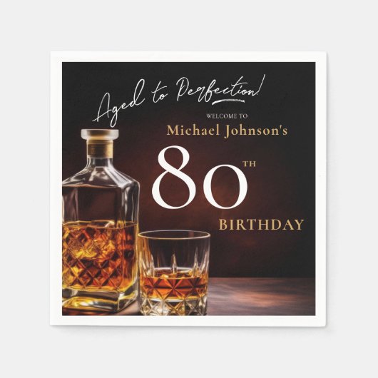 ウイスキーエレガントブラック金ゴールド80thバースデーパーティー昼寝 スタンダードカクテルナプキン (正面)