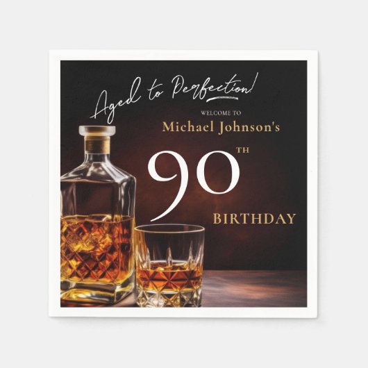 ウイスキーエレガントブラック金ゴールド90thバースデーパーティー昼寝 スタンダードカクテルナプキン (正面)