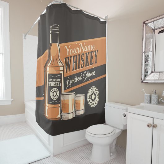 ウイスキーパーソナライズされたリキュールボトルウェスタンバー シャワーカーテン (インサイチュ)