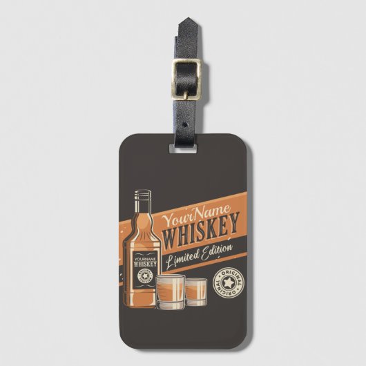 ウイスキーパーソナライズされたリキュールボトルウェスタンバー ラゲッジタグ (正面縦)