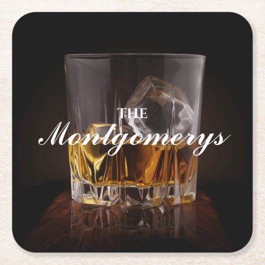 ウイスキーパーソナライズされた素朴ロック スクエアペーパーコースター (正面)
