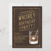 ウイスキーフェイク金ゴールドレザー50エレガント誕生日 招待状 (正面)