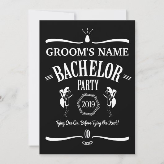 ウイスキーボトルをテーマにしたバチェラーパーティーの招待状 招待状 (正面)